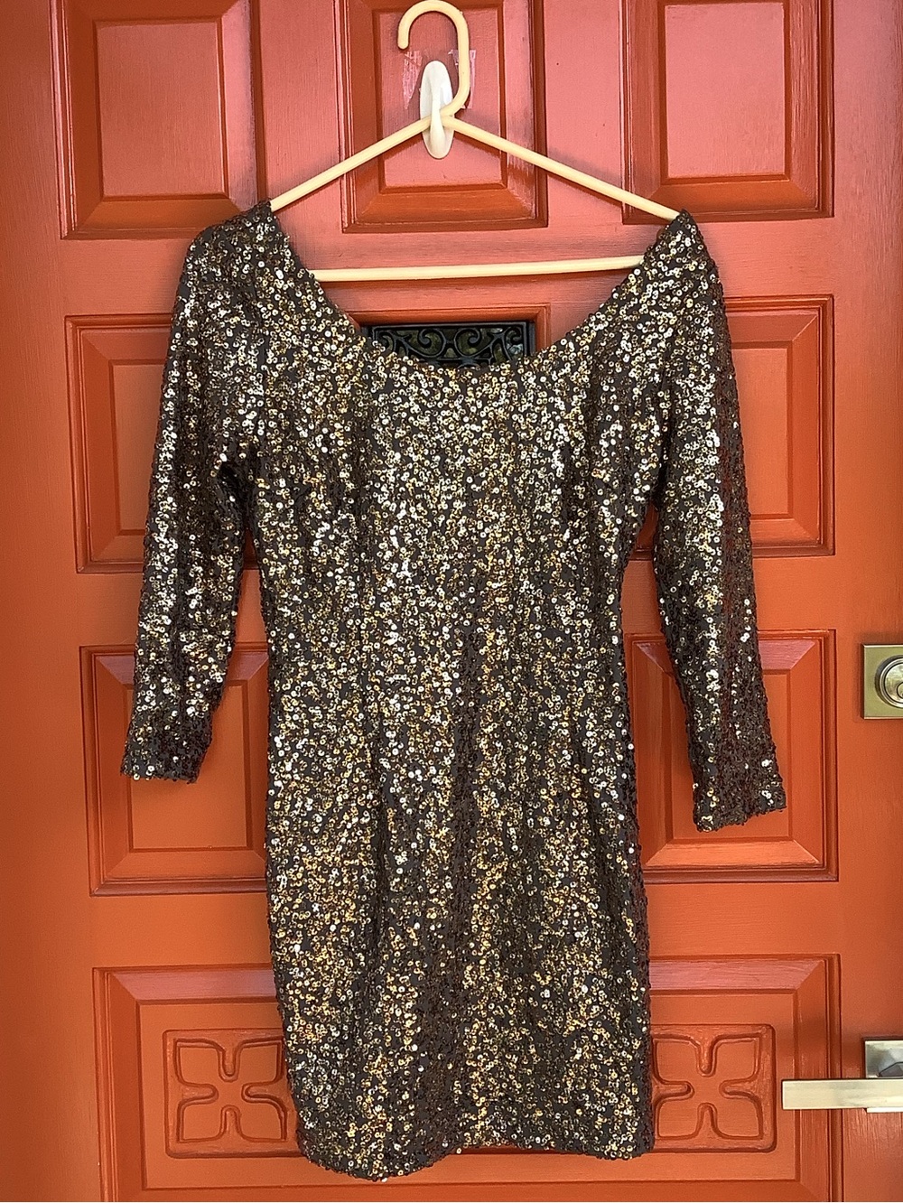 Vintage Fab’ Rik Brown Gold Copper Long Sleeve Body Con Sequin Mini Dress SZ M